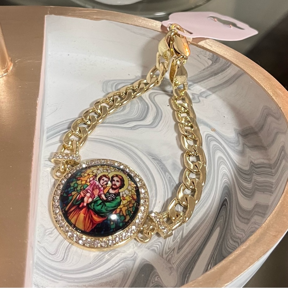18k gold plated Cuban Jesus bracelet